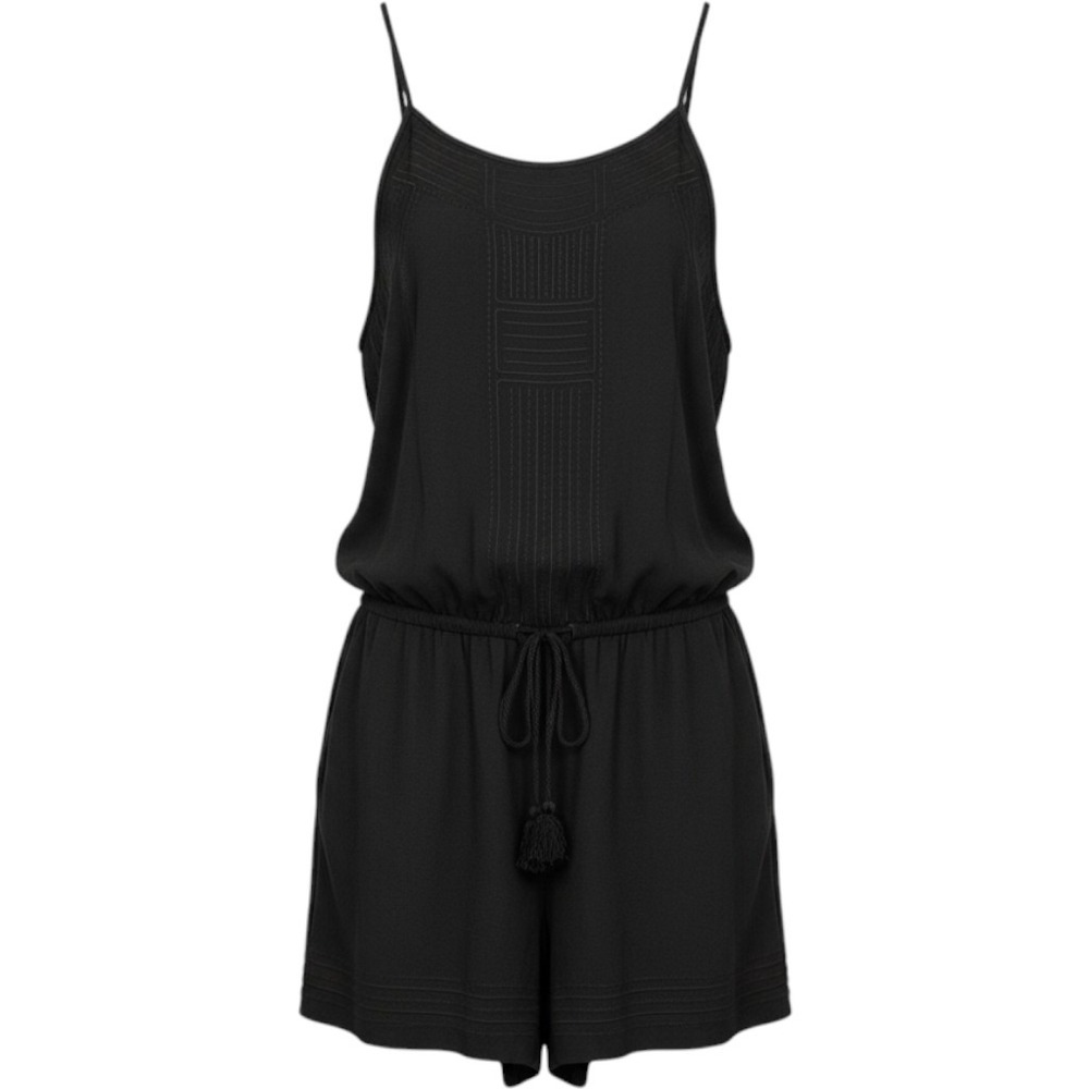 Ann Taylor Loft Embroidery Camisole Romper Sz L Black Pockets Tassel Resortwear